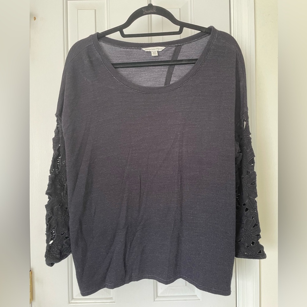 American Eagle Outfitters Charcoal Lace Sleeve Blouse